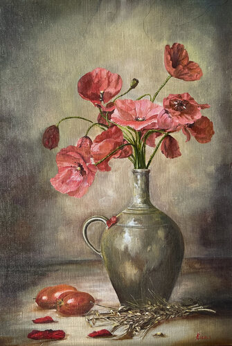 Poppies in a Vase by Nathalie Eberle, Painting for Sale on Singulart