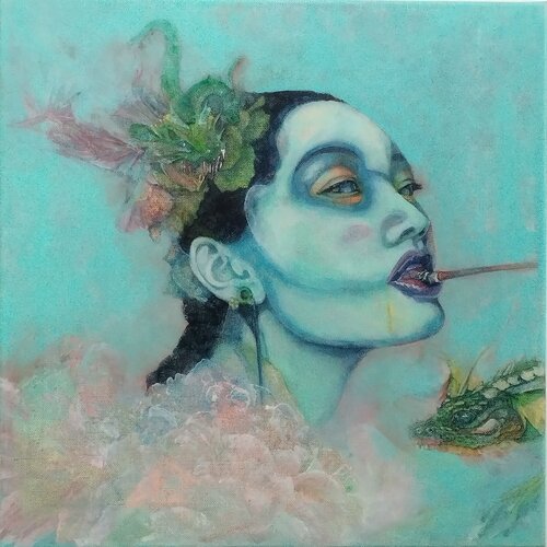 Her Pipe, Her Snake von Marina Skvortsova, Malerei kaufen auf Singulart