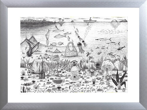 Ocean Drawing – Abstract Black and White Underwater Study 70x50 cm di Ala Botnarescu, Disegno in vendita su Singulart