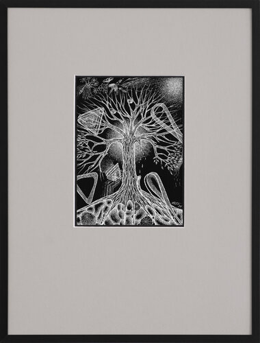 Tree of Life Scratchboard Artwork – Framed Black and White Original (31x41 cm) von Ala Botnarescu, Andere Medien kaufen auf Singulart