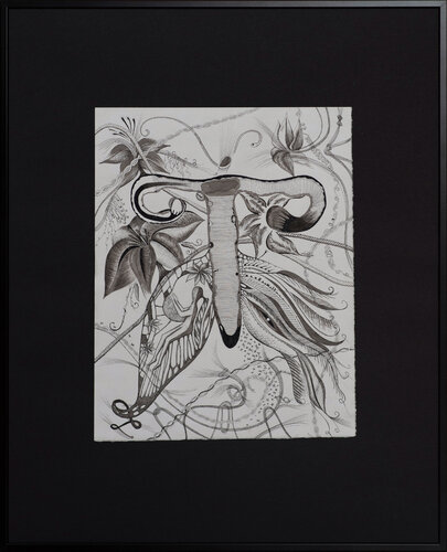Metamorphosis – Intricate Black & White Ink Drawing, Surreal Botanical Female Transformation, 40x50 cm (Original Artwork) van Ala Botnarescu, Tekening te koop op Singulart