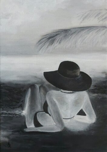 On the beach in negative di Agata Ziembińska, Pittura in vendita su Singulart