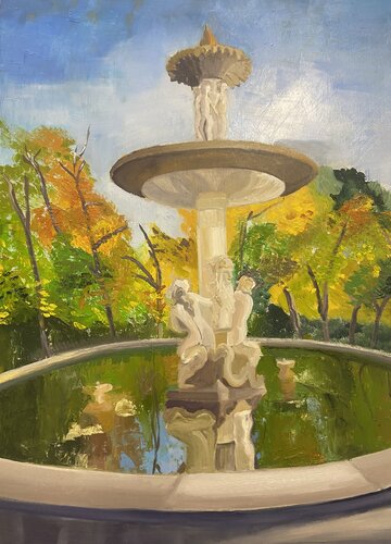 La Fuente de la alcachofa. Parque de El Retito. Madrid by Rosa Ojosnegros, Painting for Sale on Singulart
