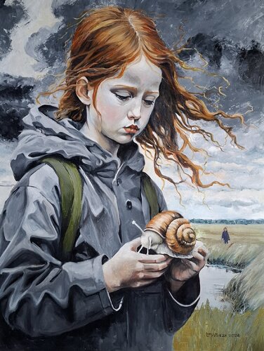 "Is a snail aware that it is a snail?" by Lina Bieza, Painting for Sale on Singulart