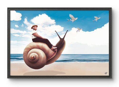 Old lady on snail van Kiká Gómez Ilián, Afdruk te koop op Singulart