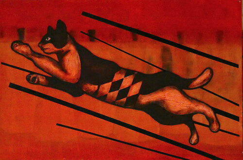 GATO CON CAFETERAS by OSCAR VEGA, Painting for Sale on Singulart