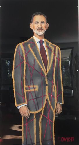 REY CON TRAJE A RAYAS (FELIPE VI) (ANVERSO Y REVERSO) de OSCAR VEGA, Pintura a la venta en Singulart