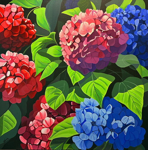 Hydrangeas In Bloom by John Jaster, Painting for Sale on Singulart
