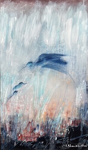 Oiseaux bleus en plein vol  …. von Isabelle Schenckbecher-Quint, Malerei kaufen auf Singulart