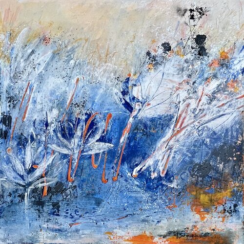Lotus bleus by Isabelle Schenckbecher-Quint, Painting for Sale on Singulart