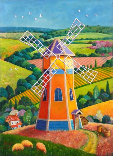 Windmill Scene di Kamal Hasan, Pittura in vendita su Singulart