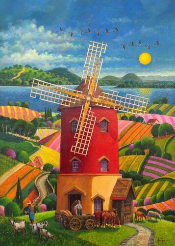 Windmill & Pasture Harmony de Kamal Hasan, Pintura a la venta en Singulart