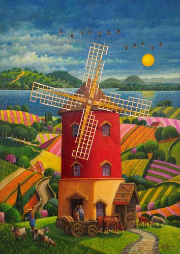 Windmill & Pasture Harmony di Kamal Hasan, Pittura in vendita su Singulart