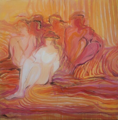 Côte d'Azur / Auf den gestreiften Decken by Nadya Hauswald, Painting for Sale on Singulart