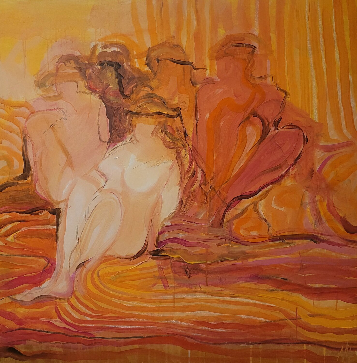 Côte d'Azur / Auf den gestreiften Decken Nadya Hauswald Origineel schilderij te koop