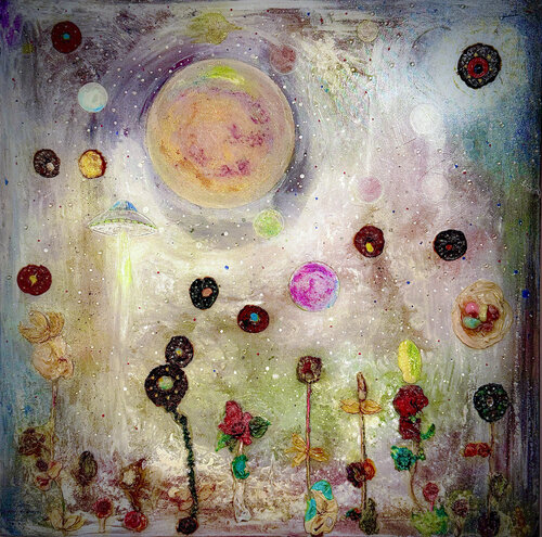 Nocturno en la playa y visita interestelar di Jaime Roig de Diego, Pittura in vendita su Singulart