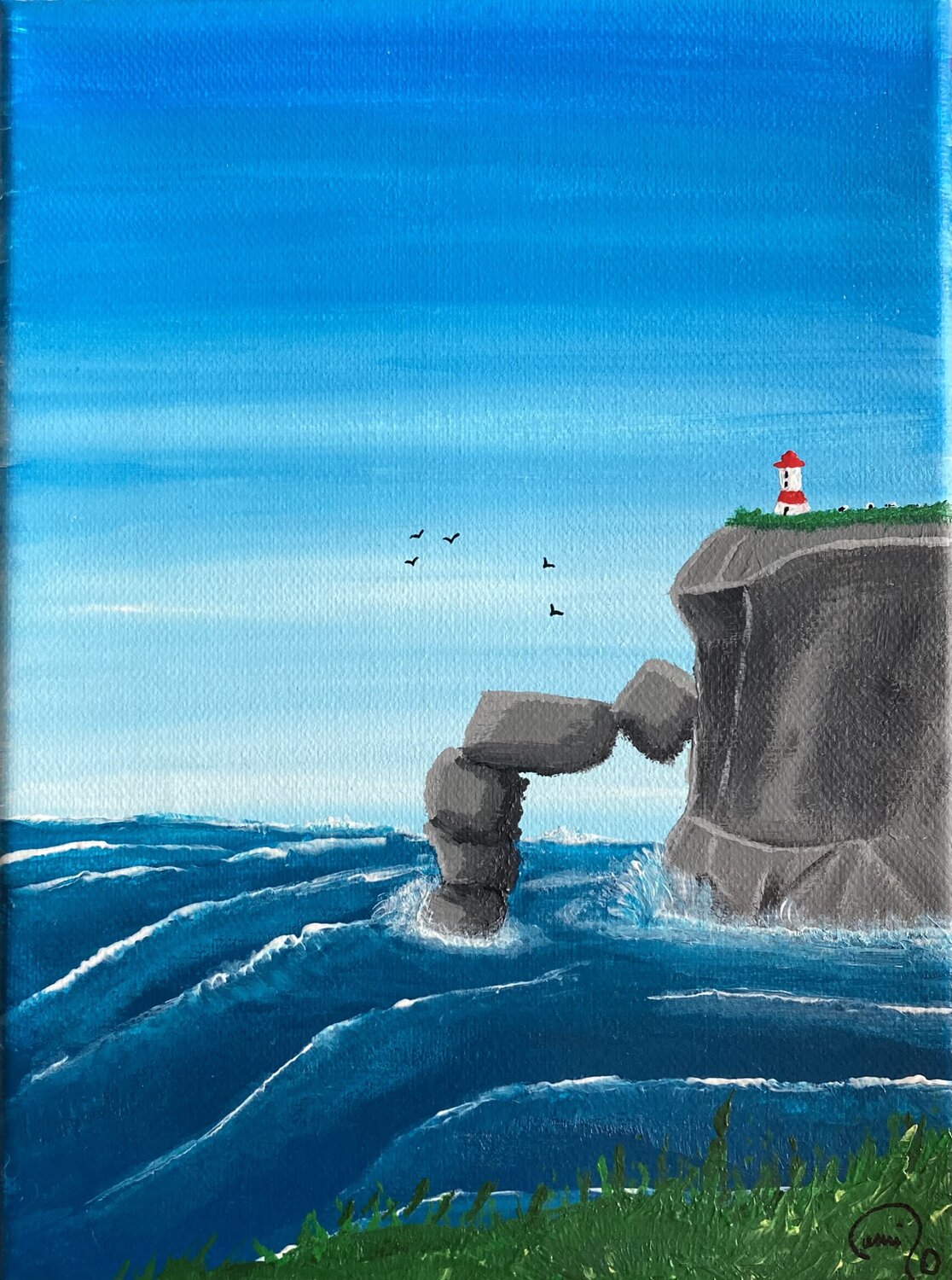 Phare sur falaise Camille Roth Original painting for sale