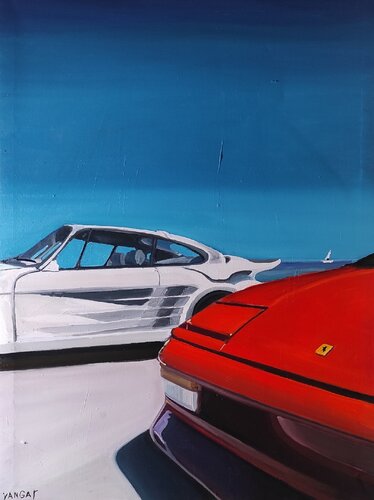 Ferrari vs Porsche by Ivan Garbuzov, デッサン for Sale on Singulart