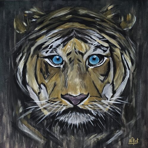 Tiger in Colour Background di Surjit Bhandal, Pittura in vendita su Singulart