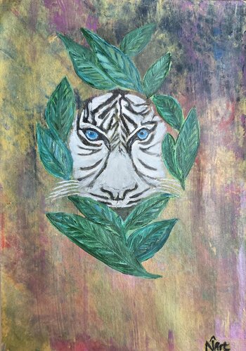 Tiger Hiding for Prey par Surjit Bhandal, Peinture en vente sur Singulart
