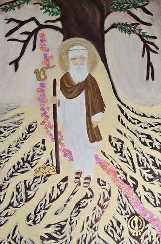 Guru Nanak's First Journey (Udasi) - Original from Mayor of London Vaisakhi 2026 Selection di Surjit Bhandal, Pittura in vendita su Singulart