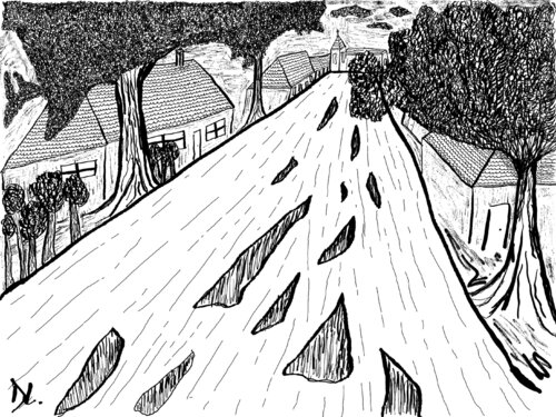 A well-trodden path and puddles di Louis Delattre, Disegno in vendita su Singulart