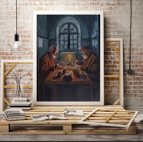 ABUELITOS COMIENDO PATATAS par Salvador José Megias Carmona, Peinture en vente sur Singulart