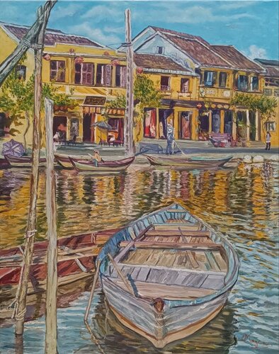 Reflejo Thu Bôn River Hôi An par Salvador José Megias Carmona, Peinture en vente sur Singulart