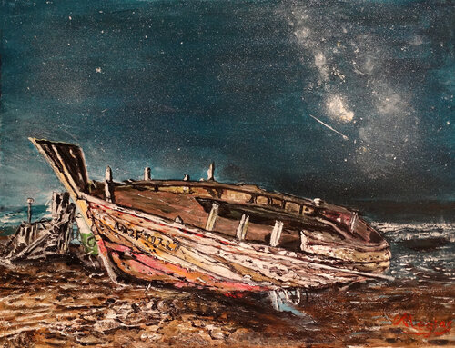 Barca Vieja en el Cabo de Gata par Salvador José Megias Carmona, Peinture en vente sur Singulart
