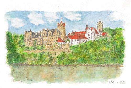Schloss Bernburg an der Elbe van Rudolf Oehme, Schilderij te koop op Singulart