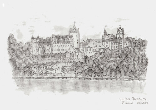 Schloss Bernburg an der Elbe van Rudolf Oehme, Schilderij te koop op Singulart
