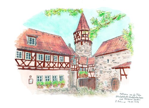 Ostheim vor der Rhön Schulglockenturm by Rudolf Oehme, Painting for Sale on Singulart