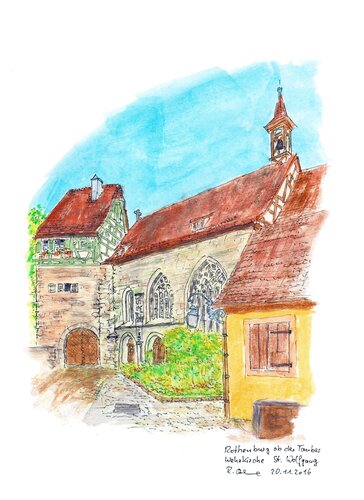 Rothenburg ob der Tauber Wehrkirche St Wolfgang by Rudolf Oehme, 油畫 for Sale on Singulart
