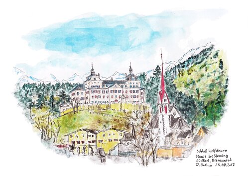 Blick auf Schloss Wolfsthurn in Mareit in Südtirol by Rudolf Oehme, 油畫 for Sale on Singulart