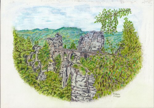 Die Basteibrücke in der Sächsischen Schweiz de Rudolf Oehme, Pintura a la venta en Singulart