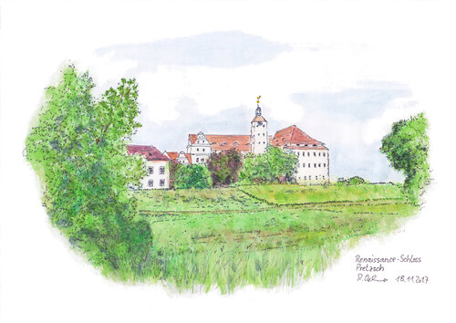 Renaissanceschloss Pretzsch in der Dübener Heide di Rudolf Oehme, Pittura in vendita su Singulart