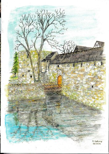 Alte Wasserburg Schkölen Blick auf die Zugbrücke von Rudolf Oehme, Malerei kaufen auf Singulart