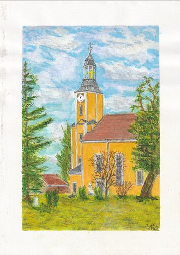 Blick auf die barocke Stadtkirche Schkölen Beatae Mariae Virginis par Rudolf Oehme, Peinture en vente sur Singulart