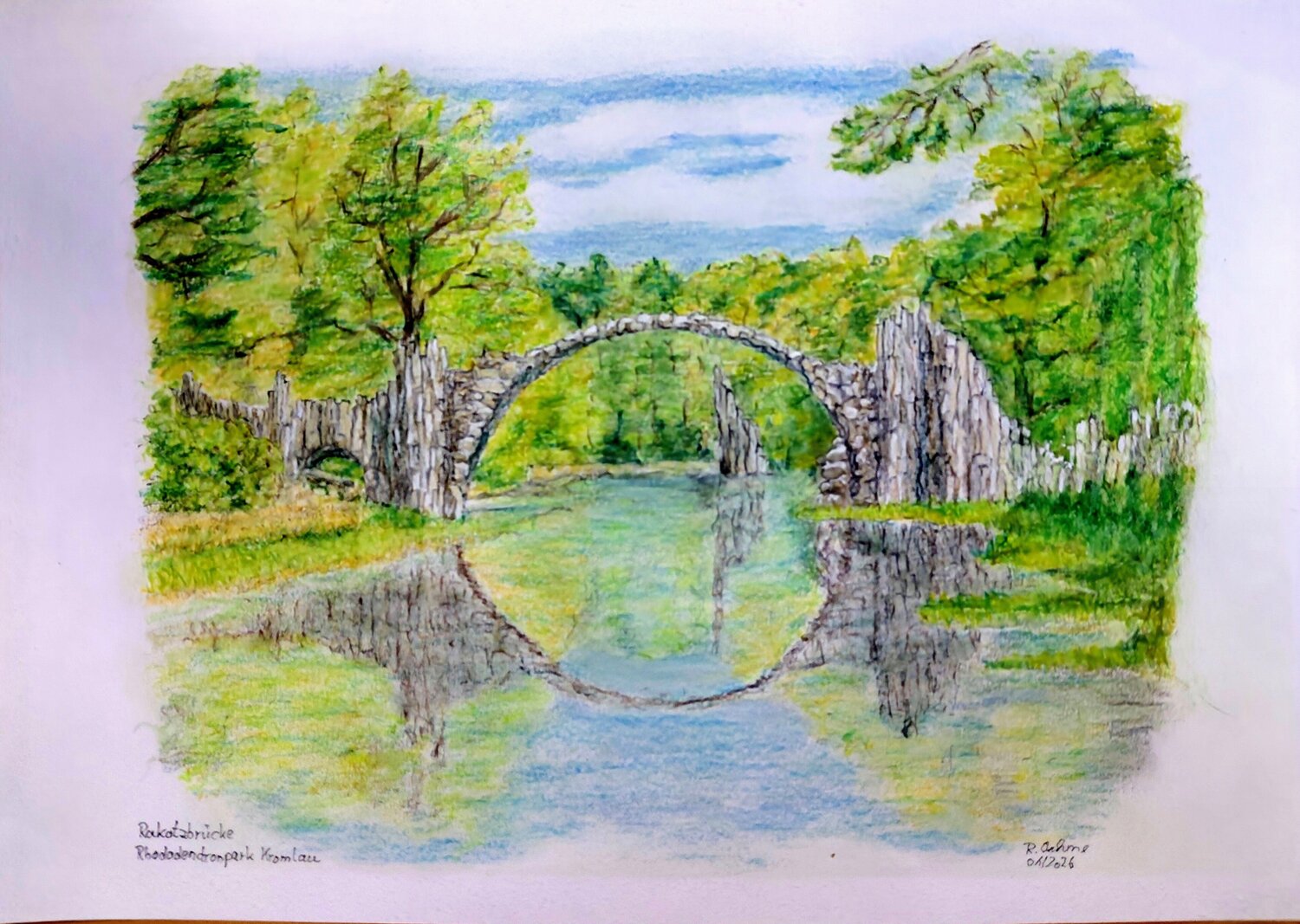 Rakotzbrücke im Park Kromlau Rudolf Oehme Originalgemälde zu verkaufen