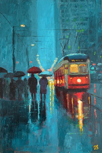 Wet Commute par Julia Strittmatter, Peinture en vente sur Singulart