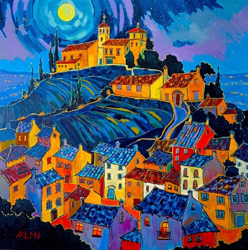 "El pueblo de noche" by Asia Klim, Painting for Sale on Singulart