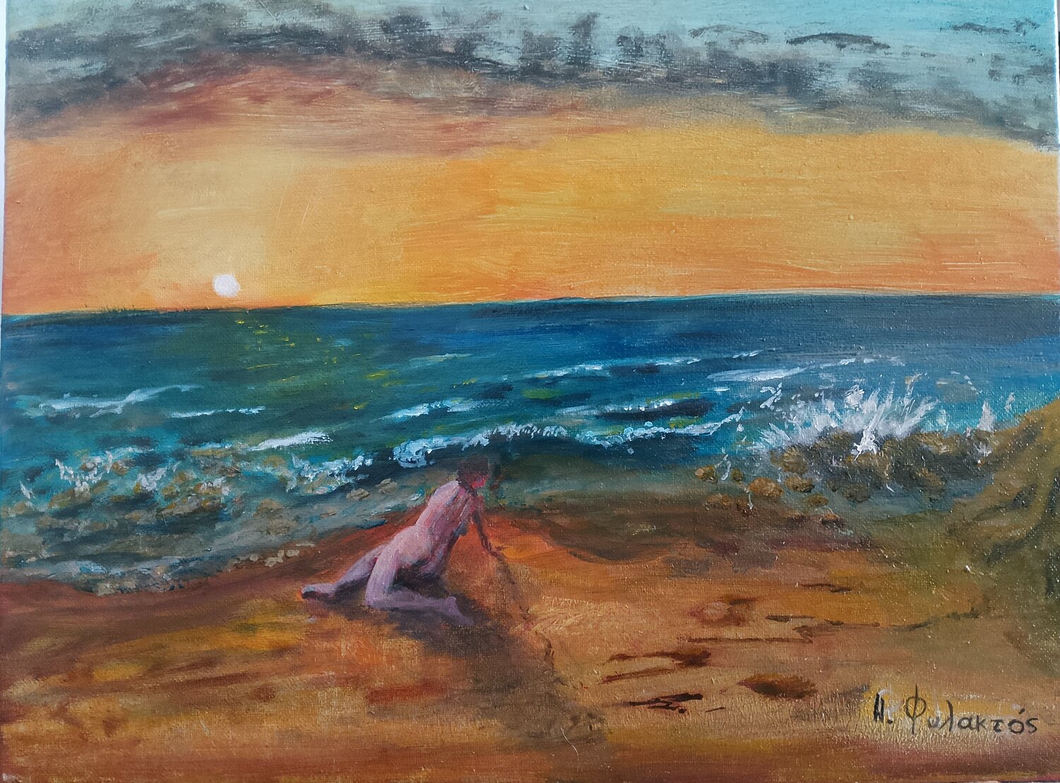 In The Evening Helias Fylactos Peinture originale à vendre