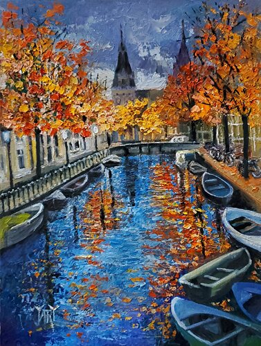 Autumn Leaves in Amsterdam di Jarmila Dluhos, Pittura in vendita su Singulart