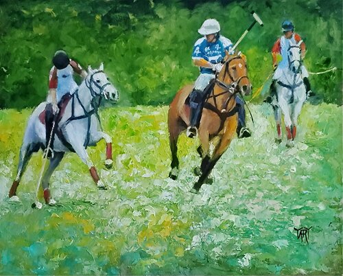 The Polo Match di Jarmila Dluhos, Pittura in vendita su Singulart