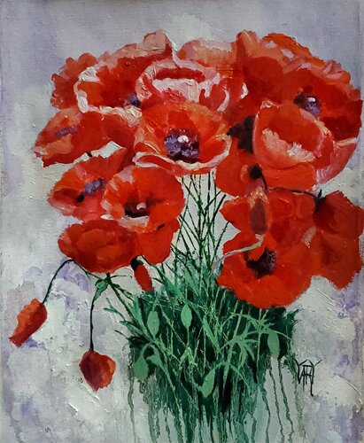 Red Poppies by Jarmila Dluhos, Painting for Sale on Singulart