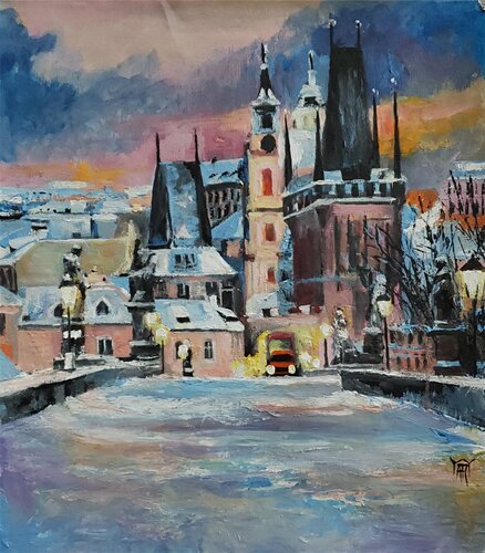 Winter Dawn in Prague von Jarmila Dluhos, Malerei kaufen auf Singulart