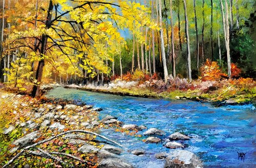 The River in Autumn by Jarmila Dluhos, Painting for Sale on Singulart