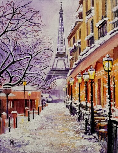 Winter's Hush, Paris by Jarmila Dluhos, Painting for Sale on Singulart