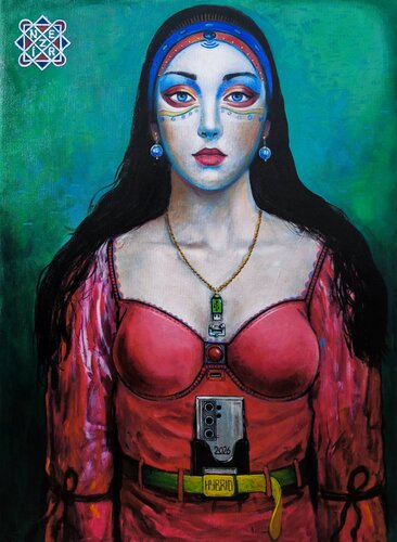 Femme avec son smartphone by Nezir Korkmaz, Painting for Sale on Singulart