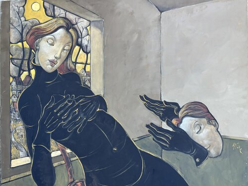 femme vitrail, homme mains tendues von Jean-Pierre Ceytaire, Malerei kaufen auf Singulart